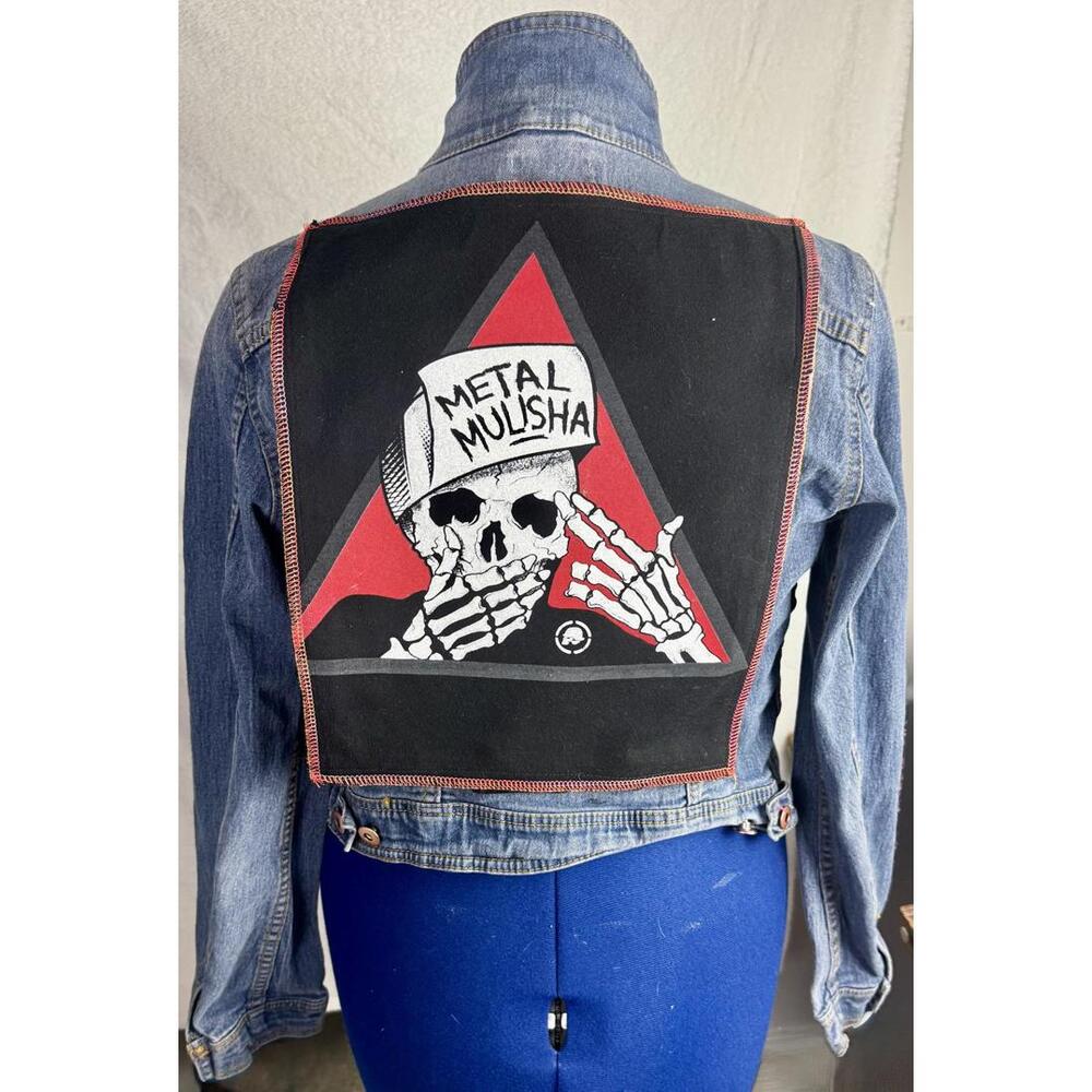 two face threads changeable patch denim cropped festival‎ punk grunge jacket